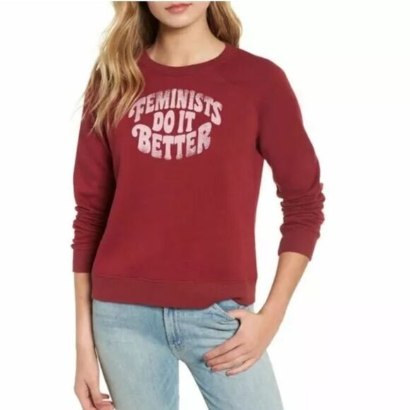 Rebecca minkoff Feminists Do It Better Sweatshirt Top Red Size Small - Picture 1 of 10